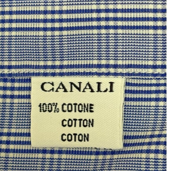 Canali Blue Plaid Luxe Cotton Italy Button Up Dress Shirt - Picture 6 of 8